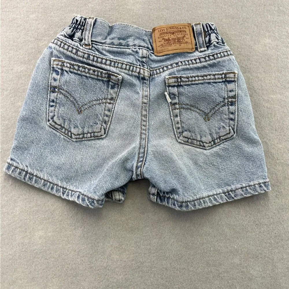 Levis 505 Blue Denim Jean Shorts Youth 6  Vintage White Tab 90s Kids Elastic